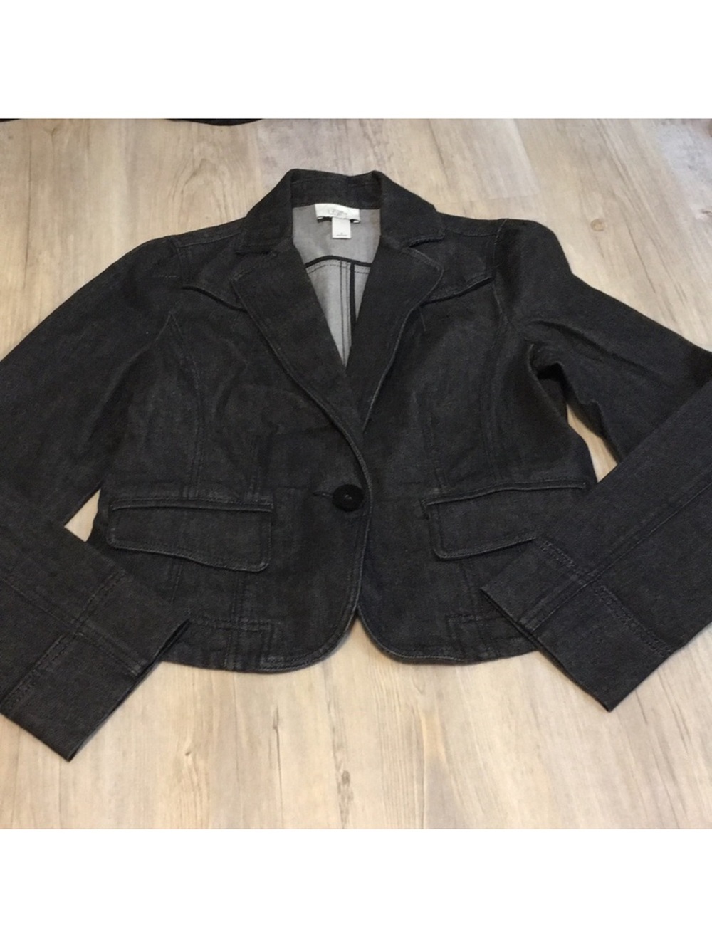 LOFT Charcoal Single-Button Denim Blazer